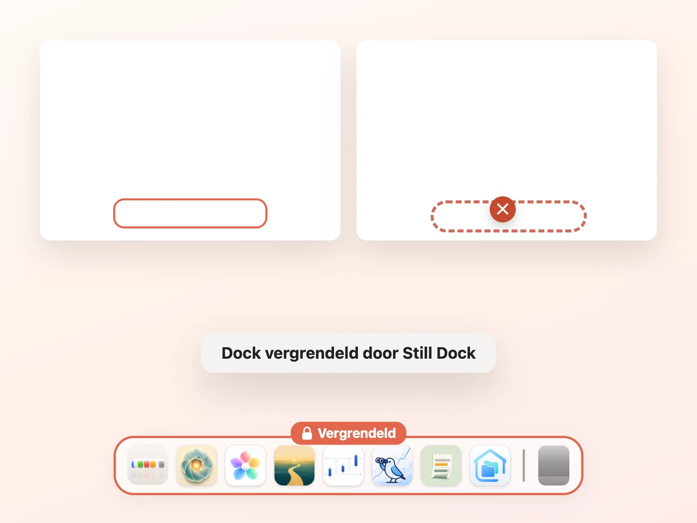 Het venster van Still Dock met Het Dock op één beeldscherm houden aangezet