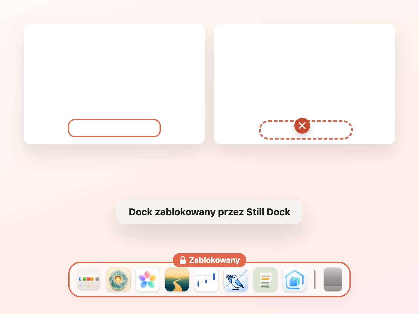 Okno Still Dock z włączonym utrzymywaniem Docka na jednym monitorze