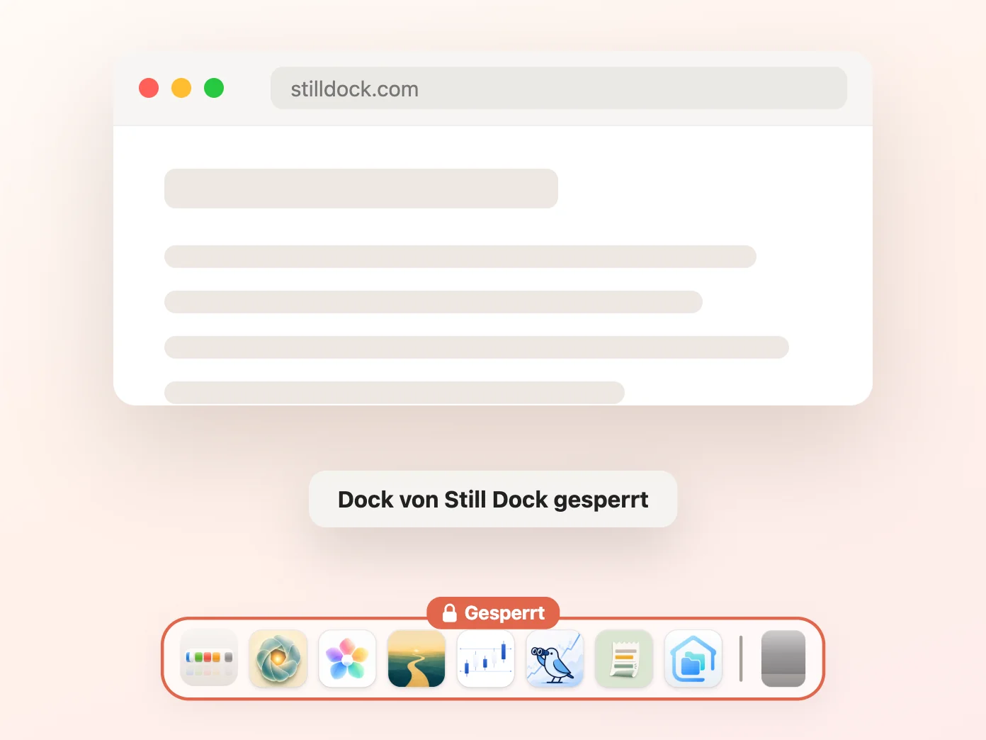 Das Fenster von Still Dock mit eingeschalteter Sperre für Ein- und Ausblenden und den anderen drei ausgeschaltet