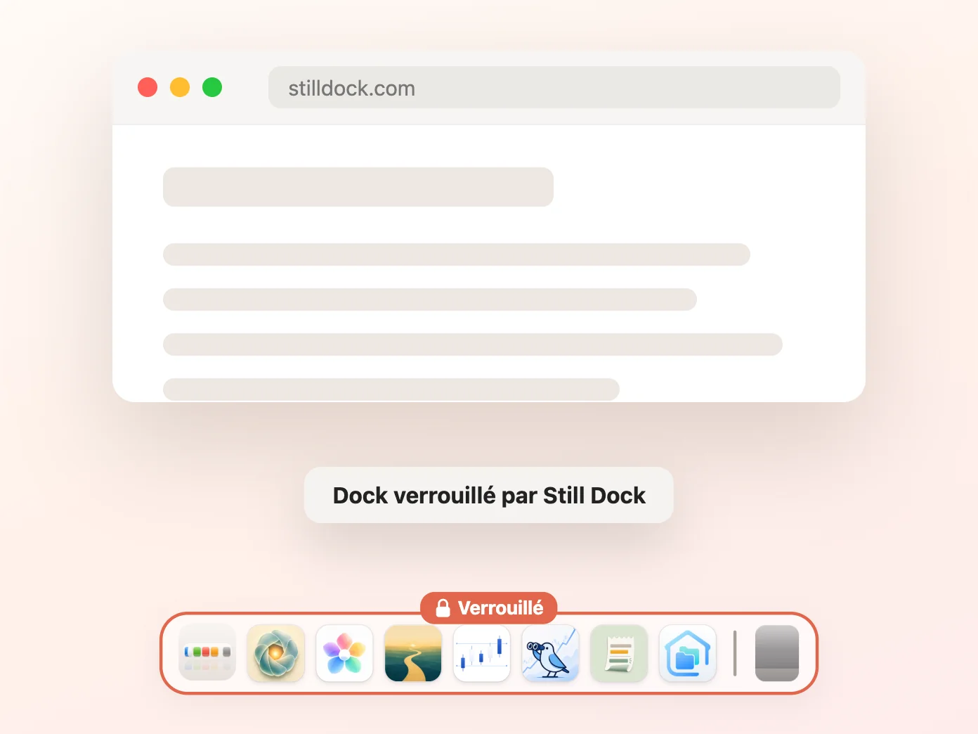 La fenêtre de Still Dock avec le verrou de masquage activé et les trois autres désactivés