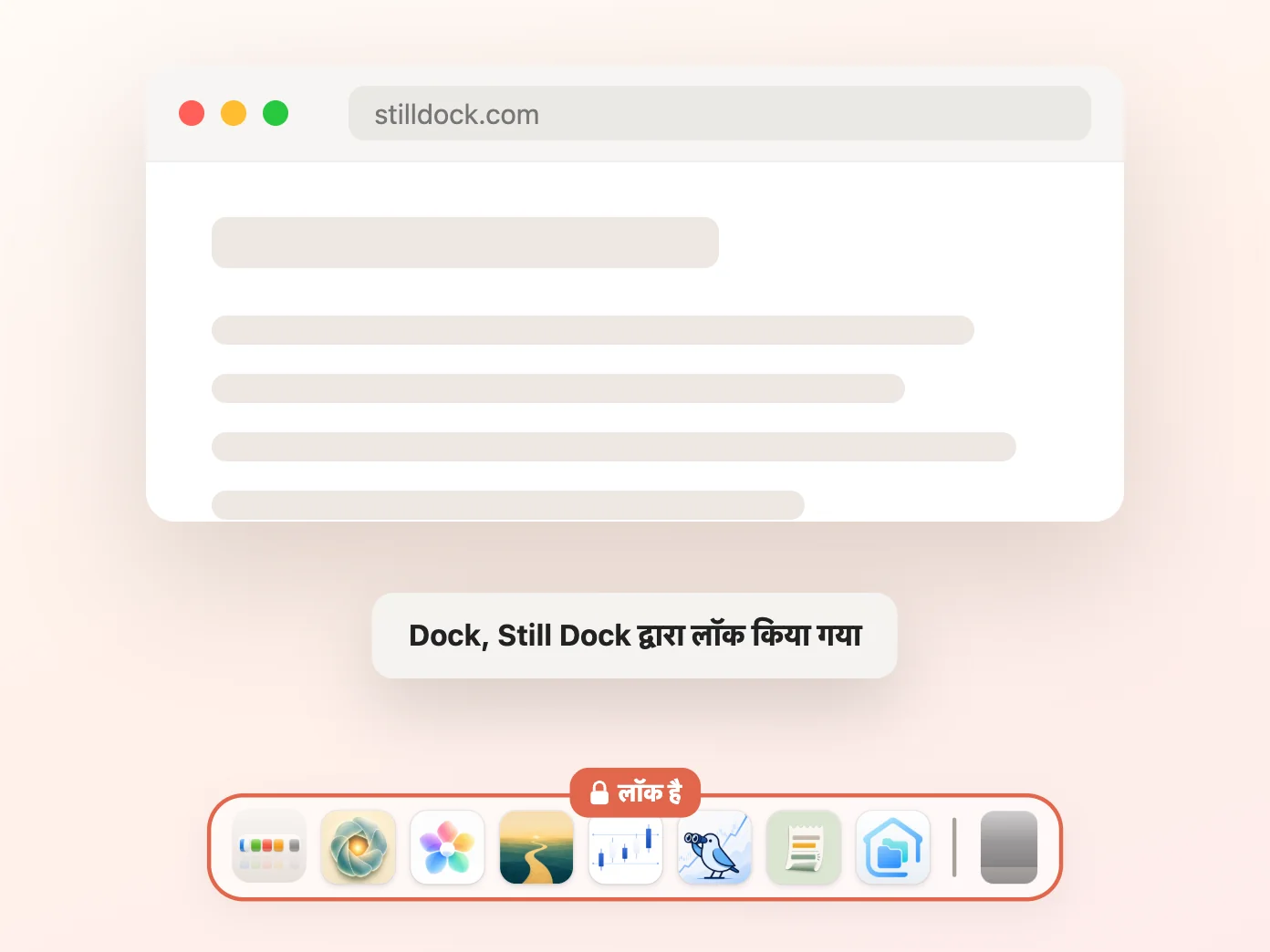 Still Dock की विंडो, जिसमें छिपाना और दिखाना लॉक चालू है और बाकी तीन बंद हैं