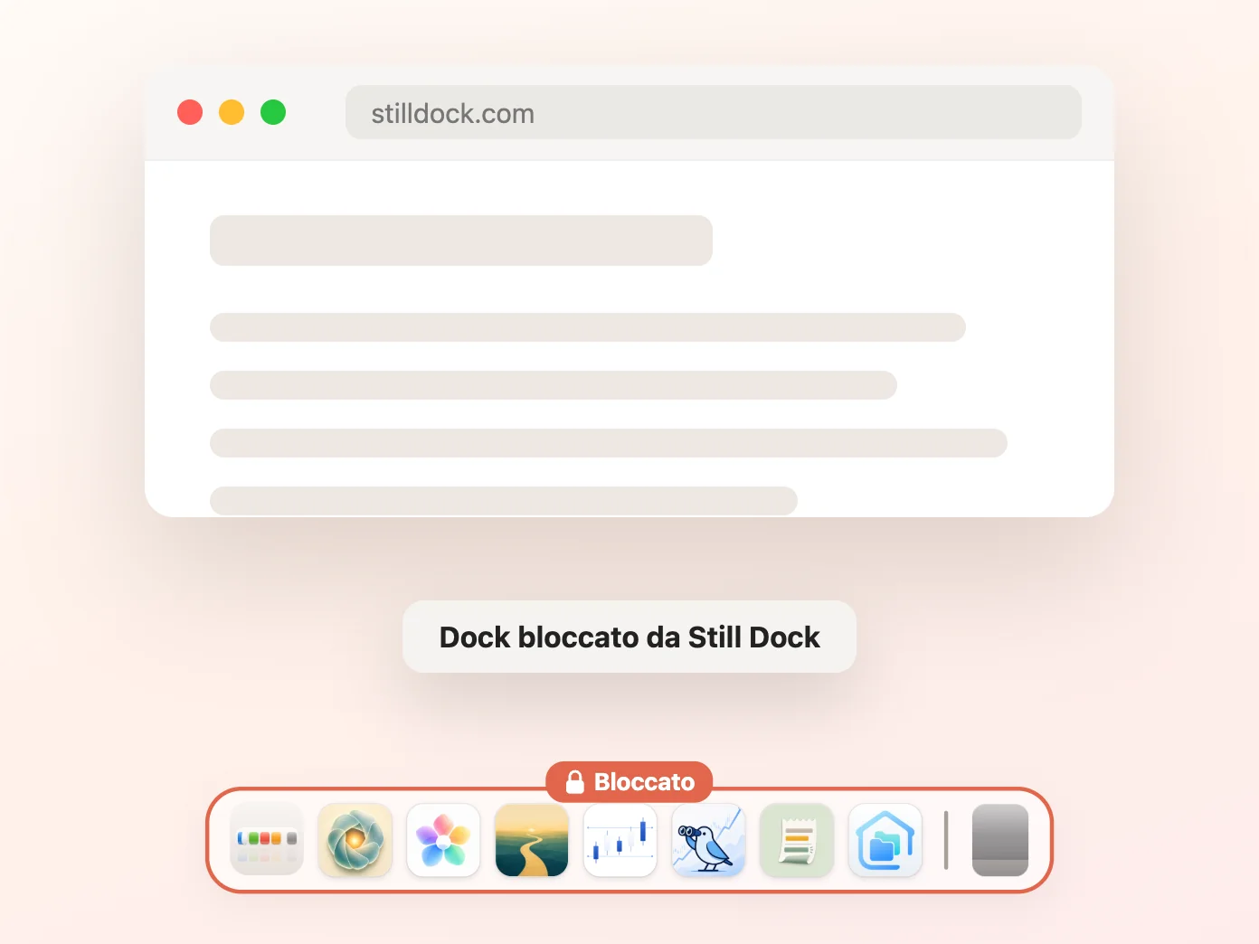La finestra di Still Dock con il blocco Nascondi e mostra attivo e gli altri tre disattivati