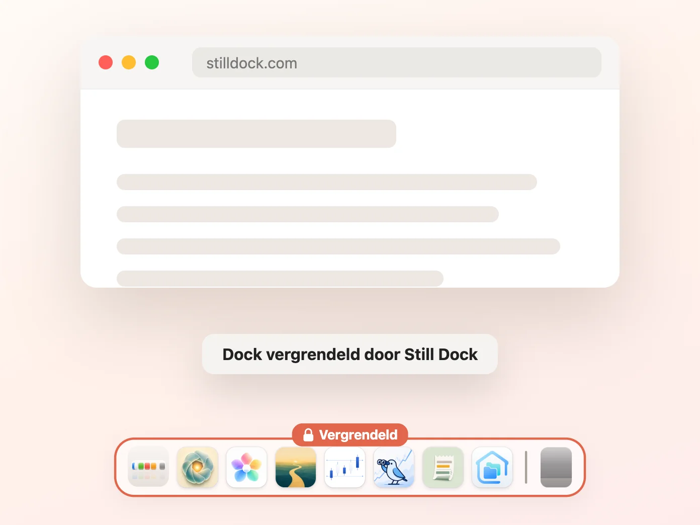 Het venster van Still Dock met de Verbergen en tonen-vergrendeling aan en de andere drie uit