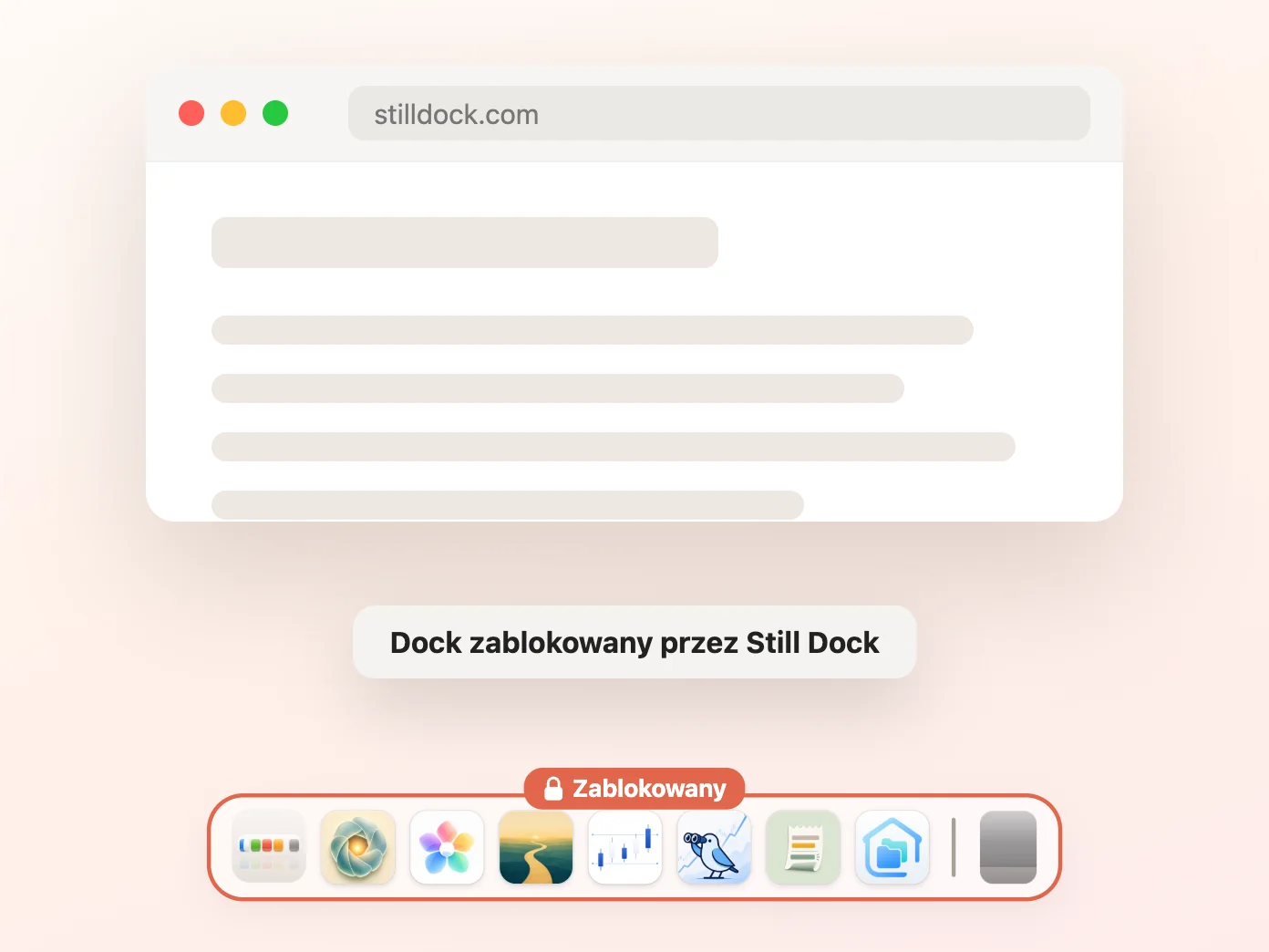 Okno Still Dock z włączoną blokadą ukrywania i pokazywania i trzema pozostałymi wyłączonymi