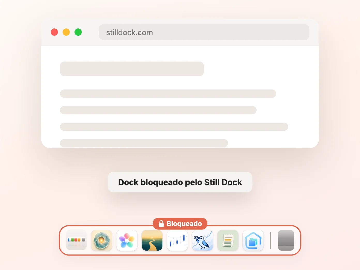 Janela do Still Dock com o bloqueio de ocultar e mostrar ativado e os outros três desativados