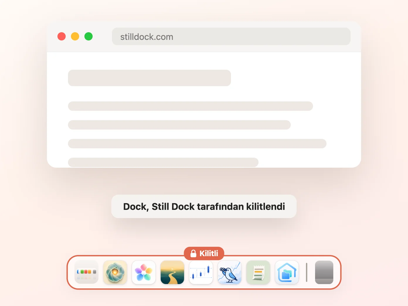 Gizle ve göster kilidi açık, diğer üçü kapalı Still Dock penceresi