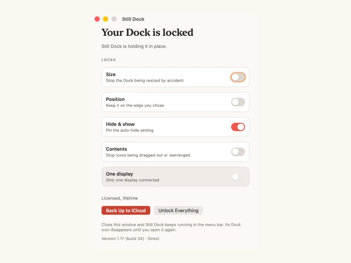 Still Dock's window with the Hide and show lock on and the other three off