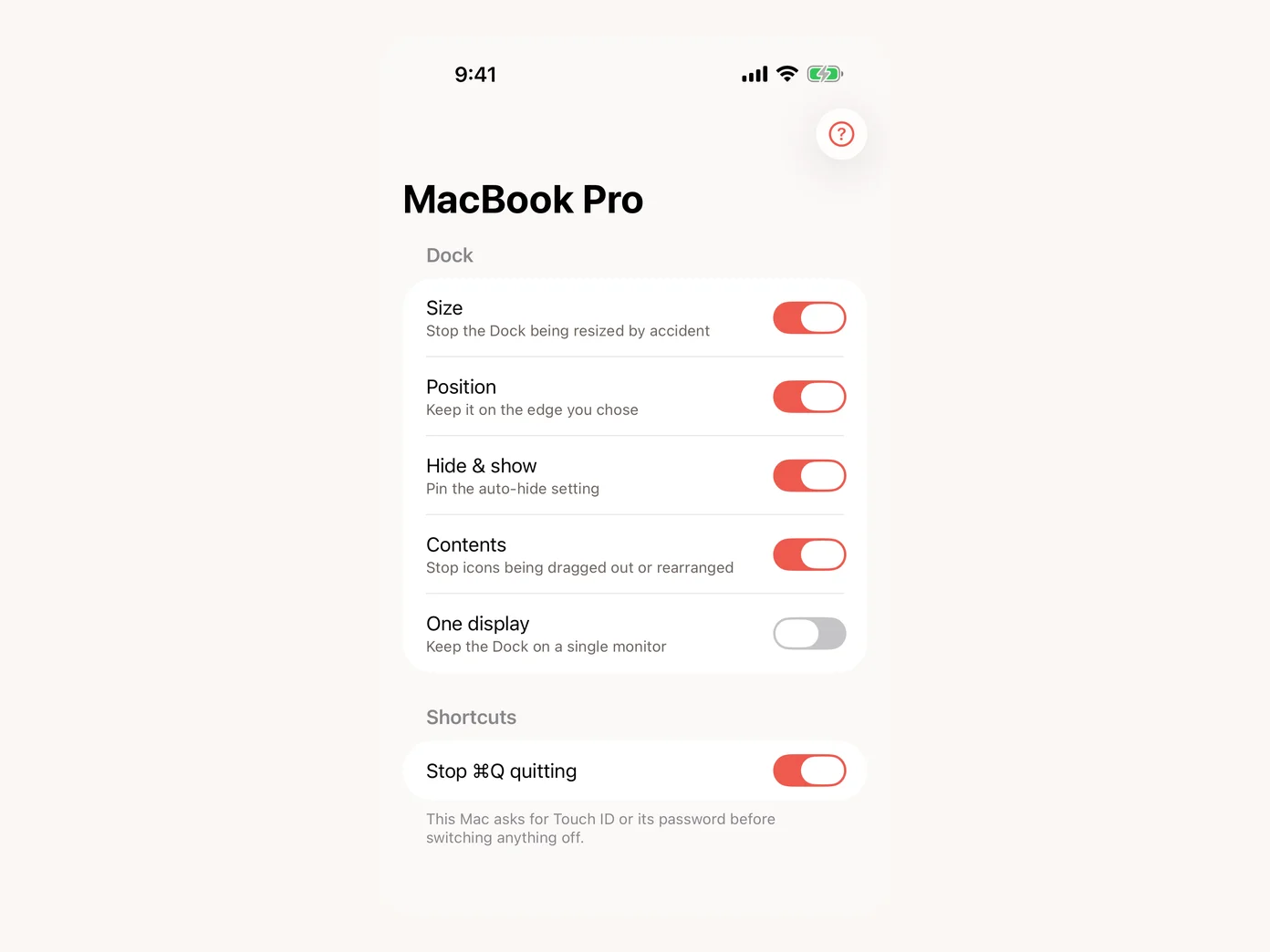 Still Dock en un iPhone, mostrando los bloqueos de un Mac como interruptores