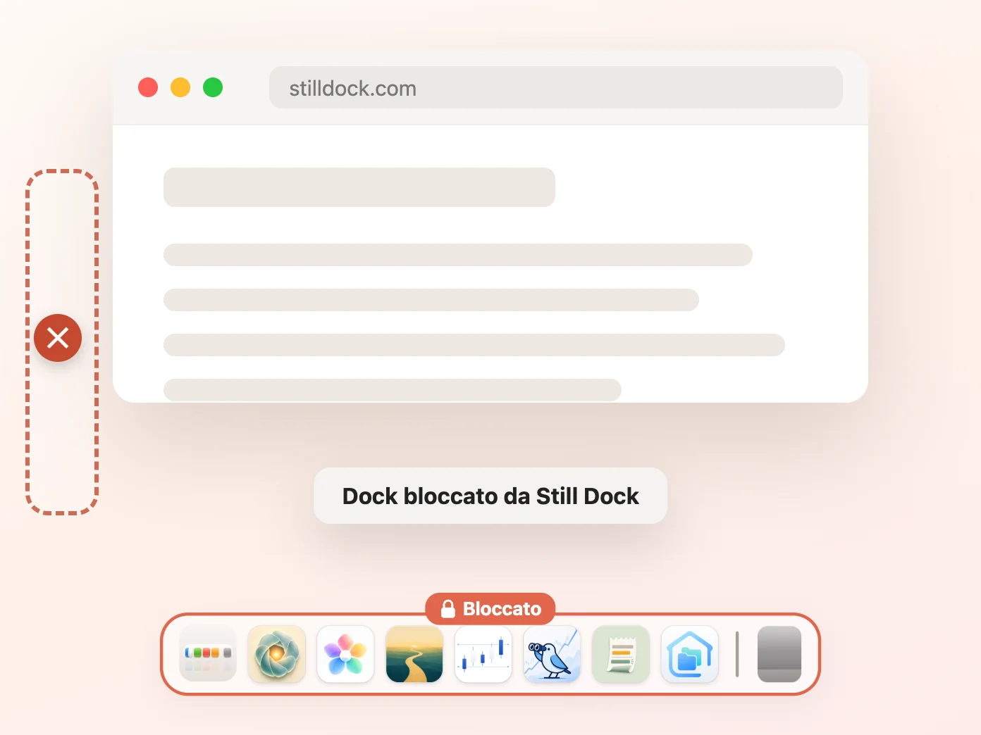 La finestra di Still Dock con il blocco Posizione attivo e gli altri tre disattivati