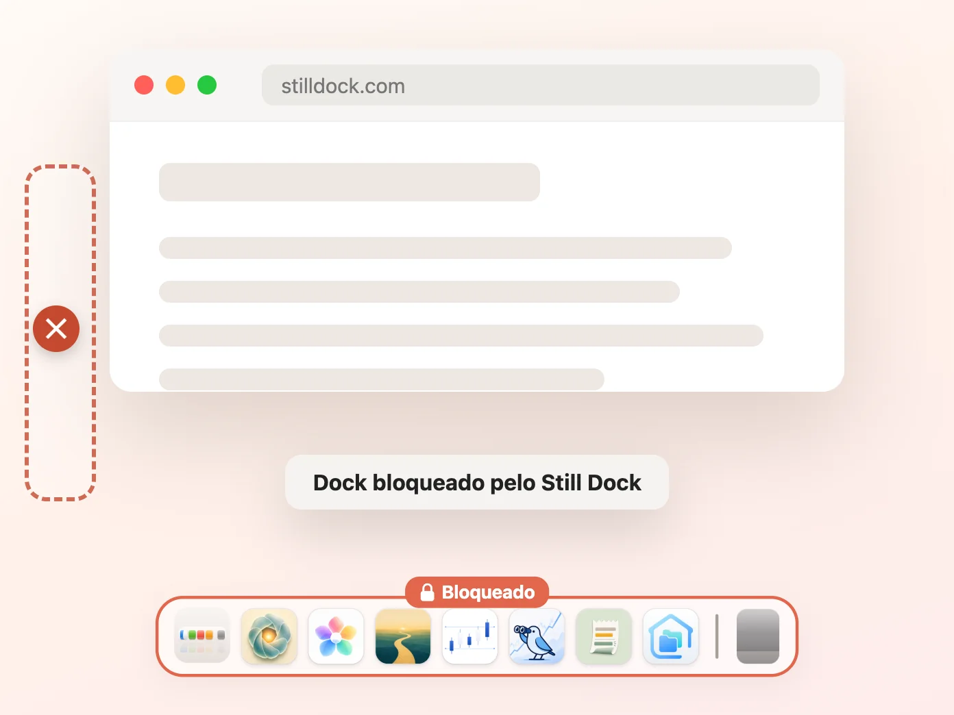 Janela do Still Dock com o bloqueio da posição ativado e os outros três desativados