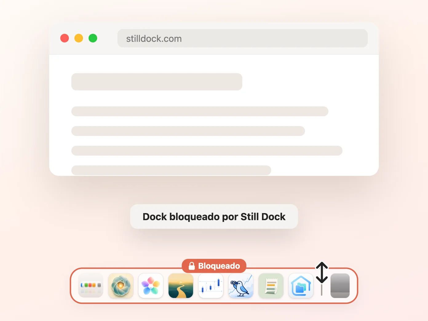 La ventana de Still Dock con el bloqueo de Tamaño activado y los otros tres desactivados