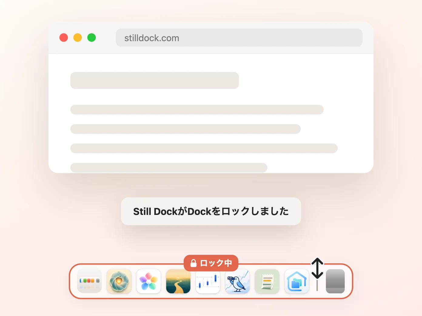 サイズのロックのみオンにした、Still Dockのウインドウ