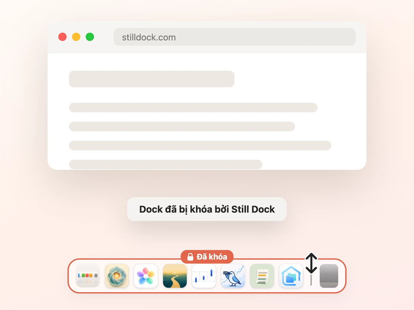 Cửa sổ Still Dock với khóa Kích thước bật và ba khóa còn lại tắt
