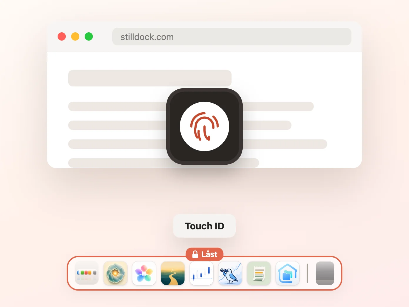 Still Dock ber om Touch ID før opplåsing