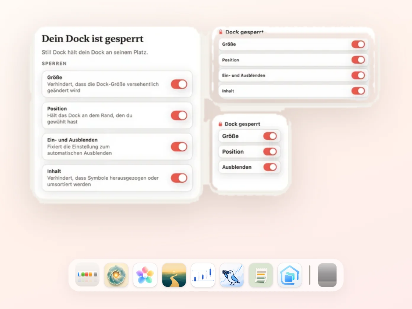 Das Still Dock-Widget auf einem Schreibtisch