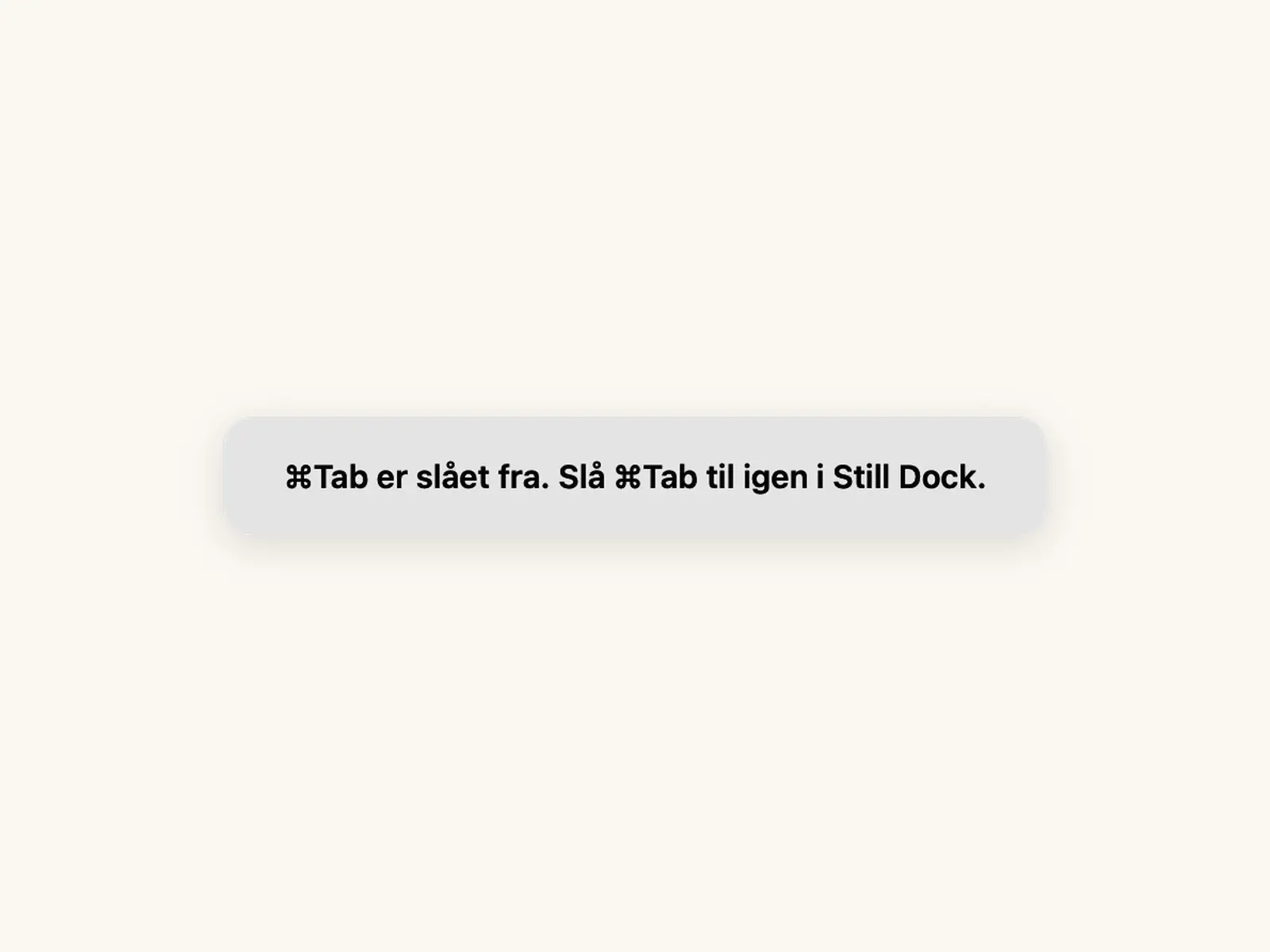 Still Dock melder, at Kommando-Tab er slået fra