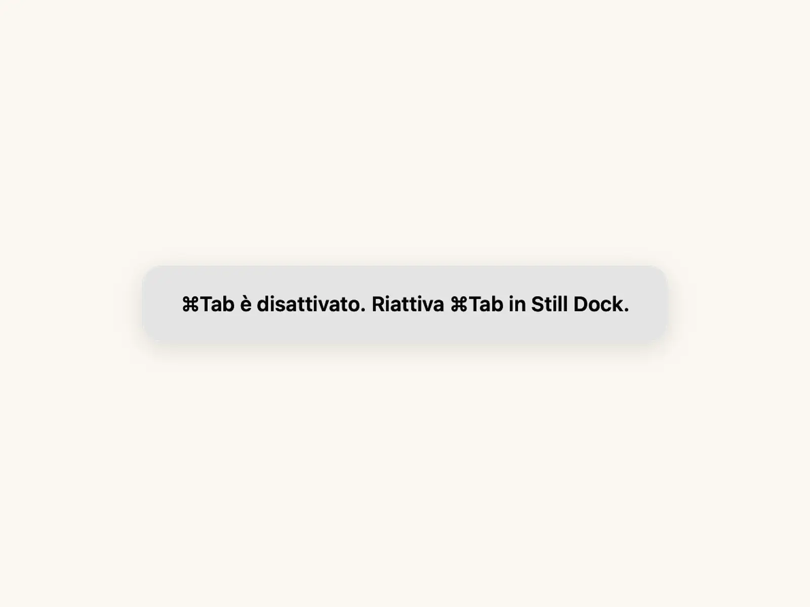 Still Dock mentre segnala che Cmd Tab è disattivato