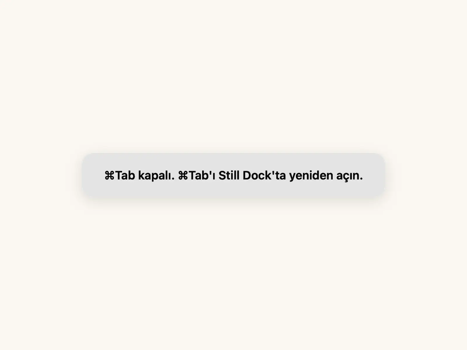 Command-Tab'ın kapalı olduğunu bildiren Still Dock
