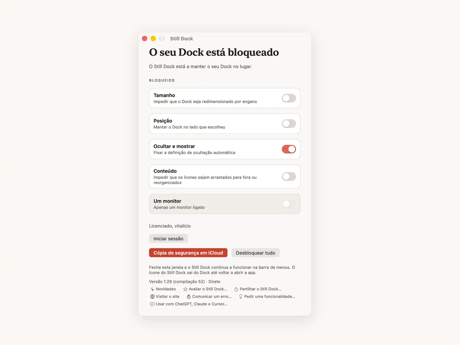 Bloquear ocultar e mostrar