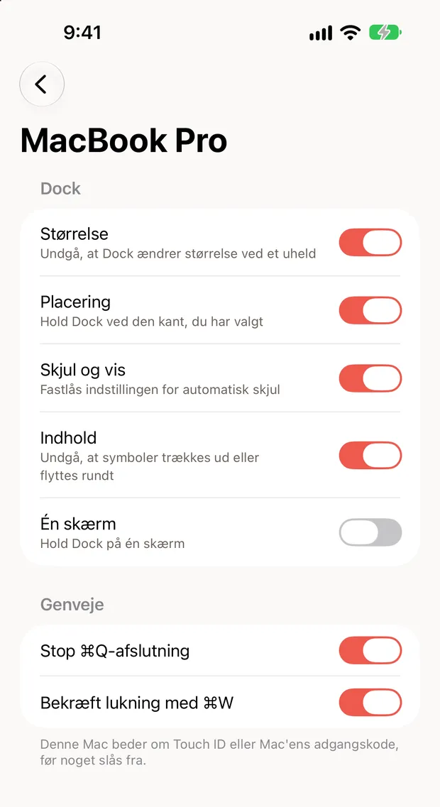 Still Dock på en iPhone, der viser en Macs låse med kontakter