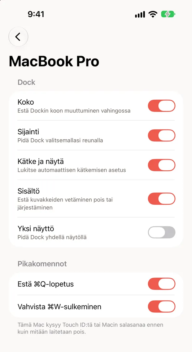 Still Dock iPhonessa, Macin lukitukset kytkimillä