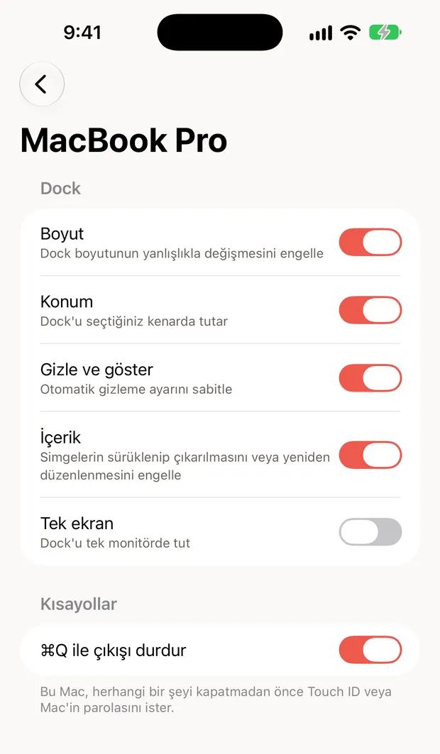 iPhone'da Still Dock, bir Mac'in kilitlerini anahtarlarla gösteriyor