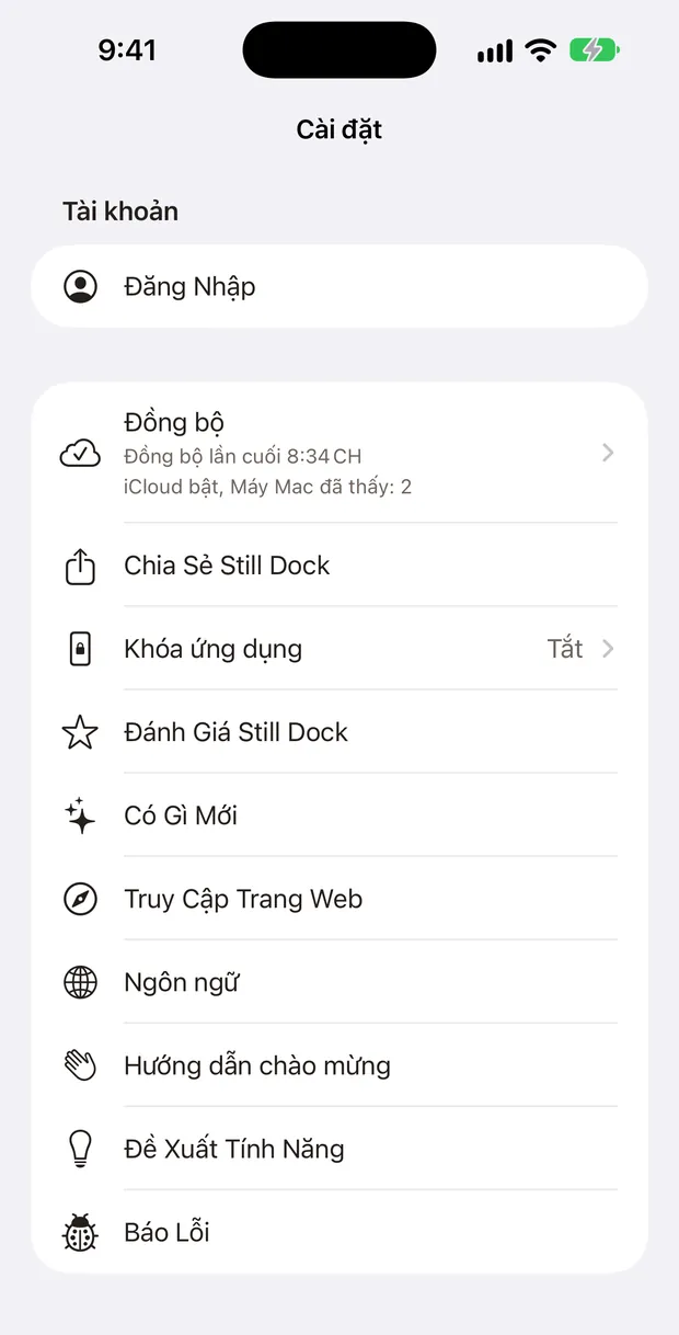 Cài đặt Still Dock trên iPhone, mọi mục Trợ giúp trong một danh sách