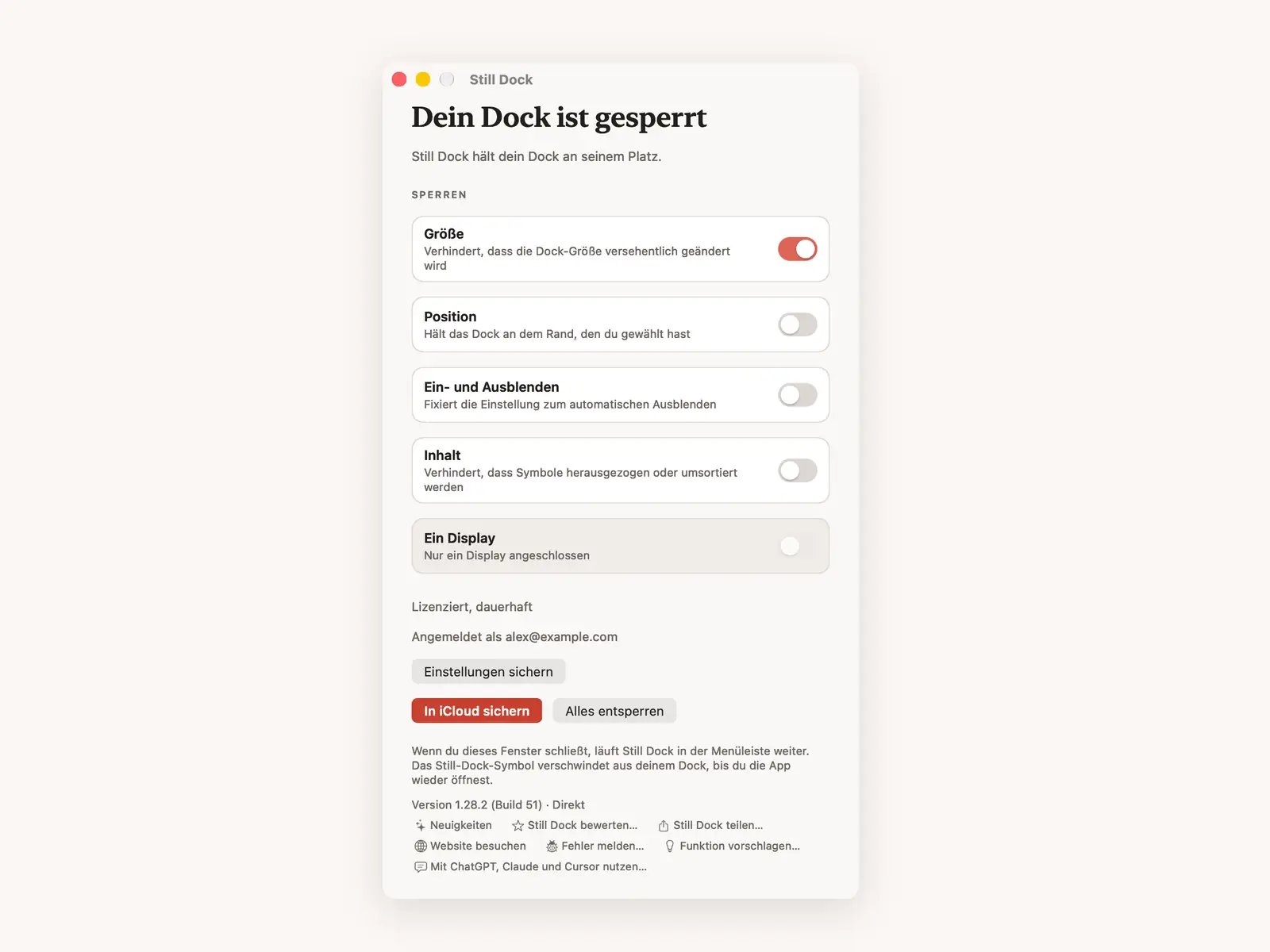 Die Größe sperren