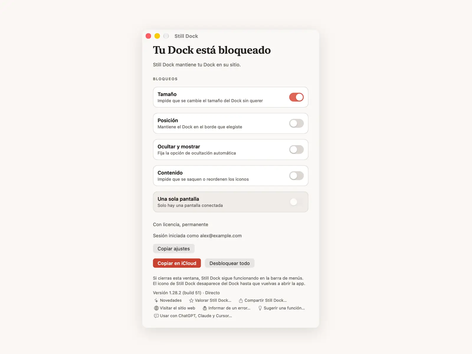 Bloquear el tamaño