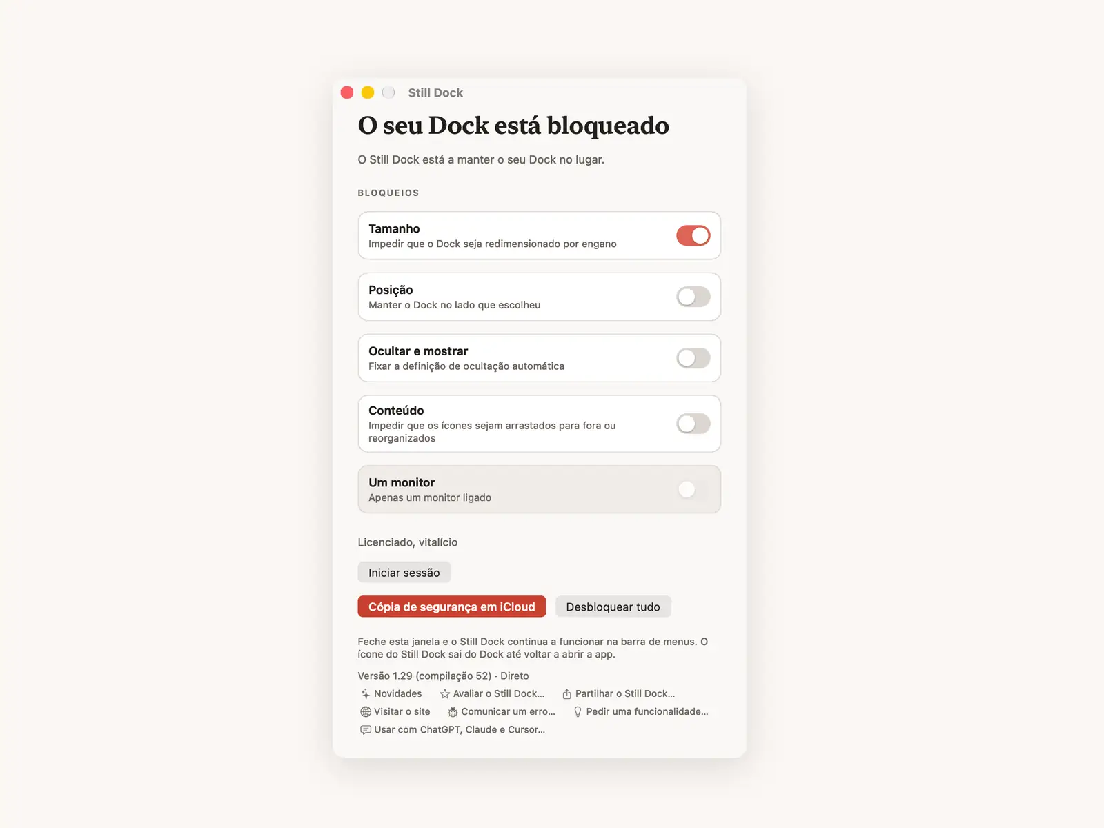 Bloquear o tamanho