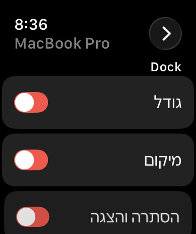 Still Dock ב-Apple Watch, עם אותם המתגים