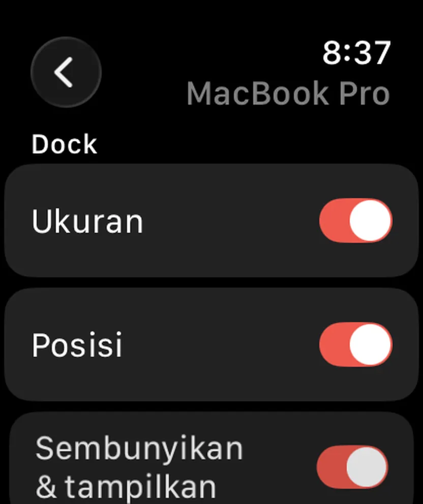 Still Dock di Apple Watch, dengan sakelar yang sama