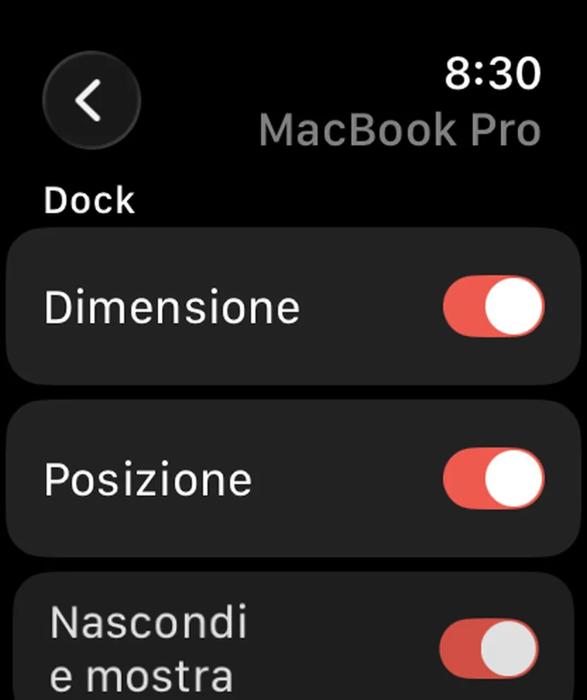 Still Dock su Apple Watch, con gli stessi interruttori