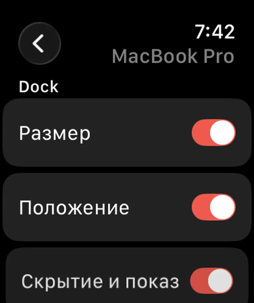 Still Dock на Apple Watch с теми же переключателями
