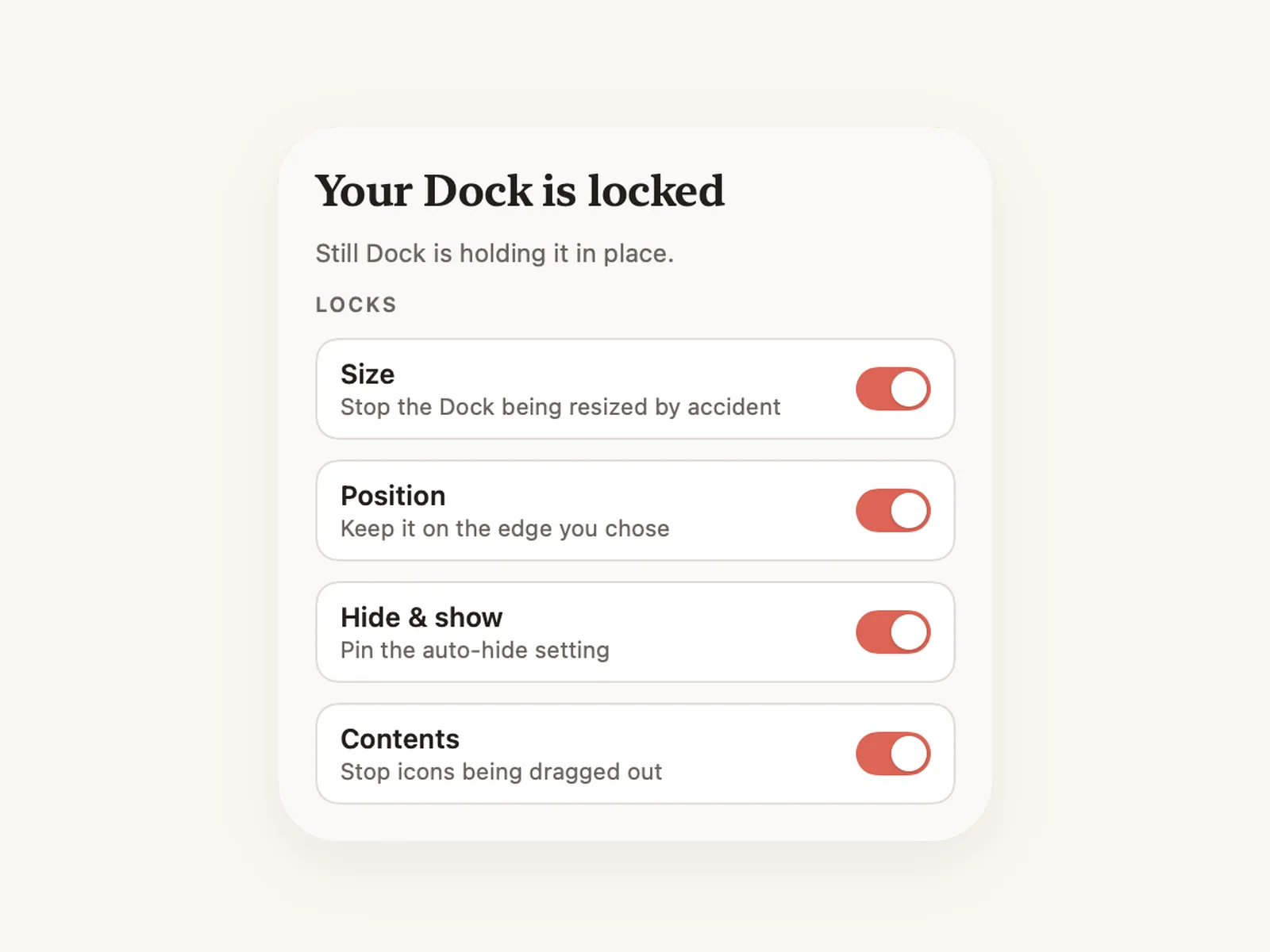 Das Still Dock-Widget auf einem Schreibtisch